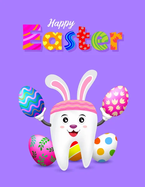 Carattere di dente di coniglio con uova di giorno di Pasqua . — Vettoriale Stock