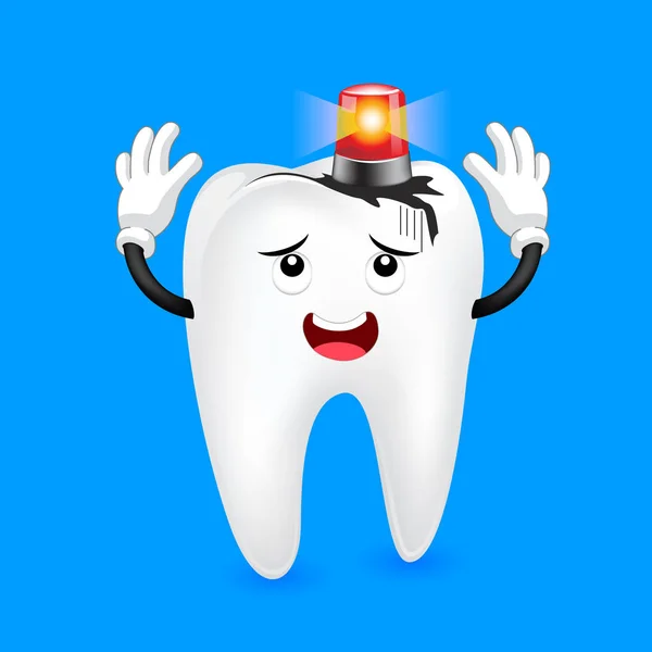 Förfall tand med siren karaktär. — Stock vektor