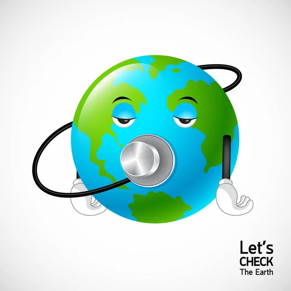Globe karakter met de stethoscoop. — Stockvector