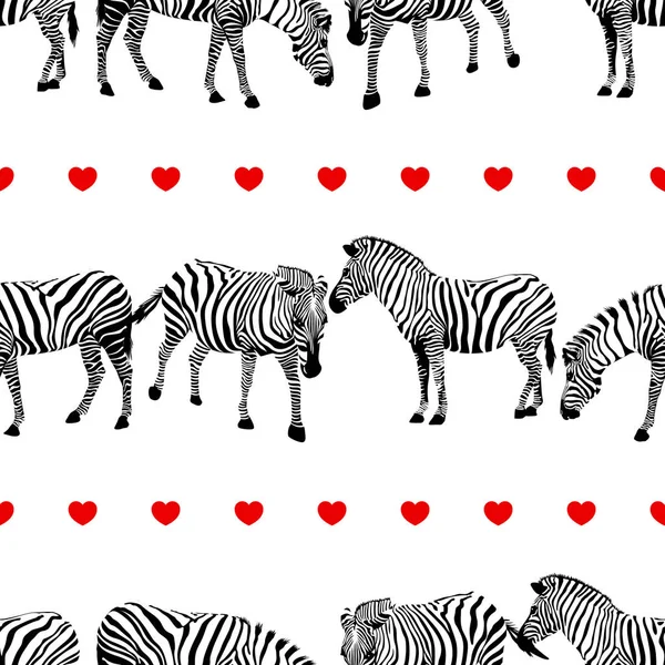 Zebra z czerwonym sercem wzór. — Wektor stockowy
