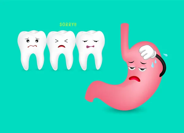 Karakter perut gigi dan kelelahan . - Stok Vektor