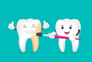 Sevimli çizgi diş fırça ile boyama. 