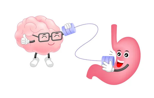 Lindo estómago humano hablar con los personajes del cerebro por teléfono puede . — Vector de stock