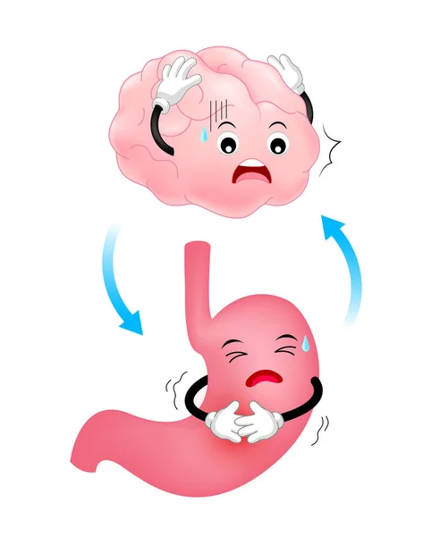 Estómago humano conectado a personajes cerebrales . — Vector de stock