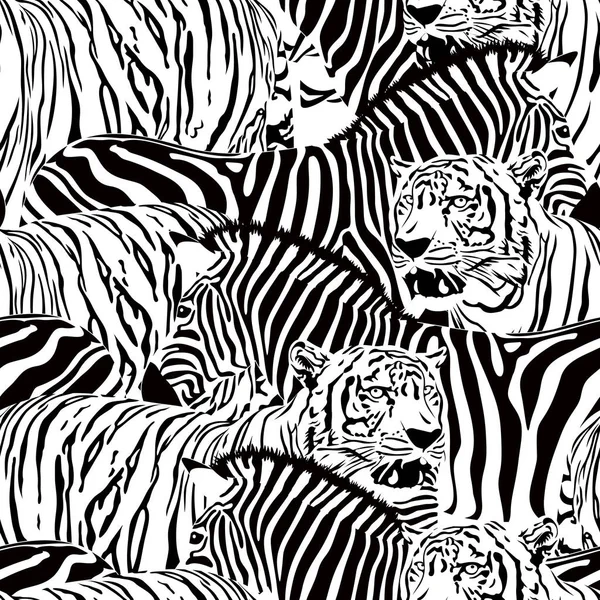 Tiger och zebra sömlösa mönster. — Stock vektor