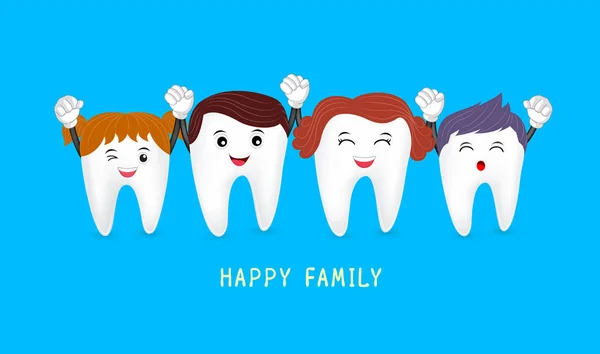 Felice simpatico famiglia personaggi dei cartoni animati dente . — Vettoriale Stock