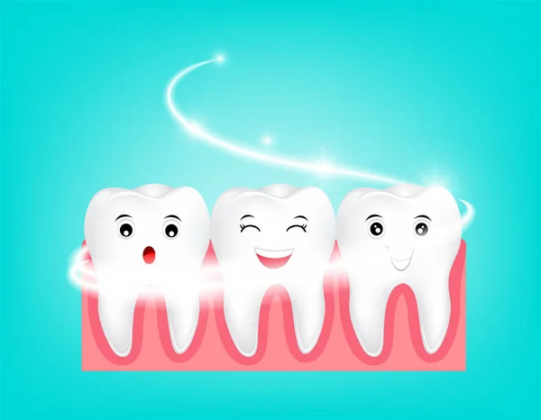 Clareamento do carácter dentário. Limpeza profunda, processo de limpeza do dente . — Vetor de Stock