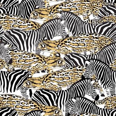 Balıkçı kedi ve zebra seamless modeli. 