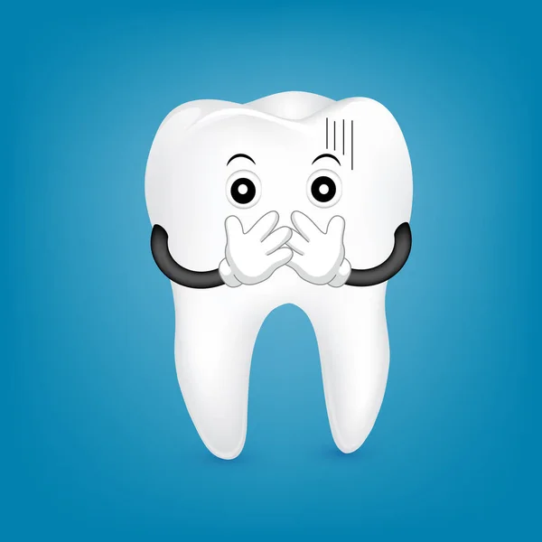 Personagem do dente cobrindo a boca . — Vetor de Stock
