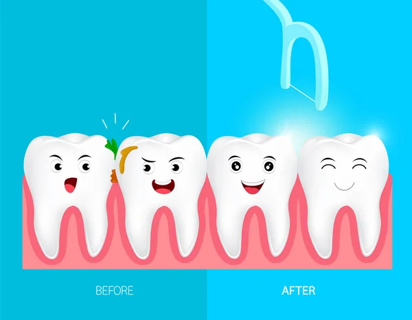 Dents avec fil dentaire pour les soins de santé . — Image vectorielle