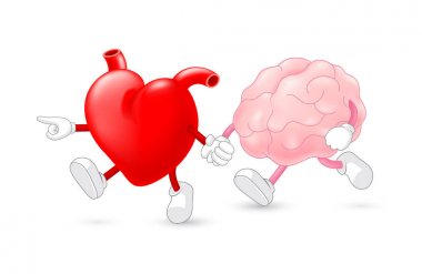 Kalp önde gelen beyin karakter. el el ve birlikte yürüme. 