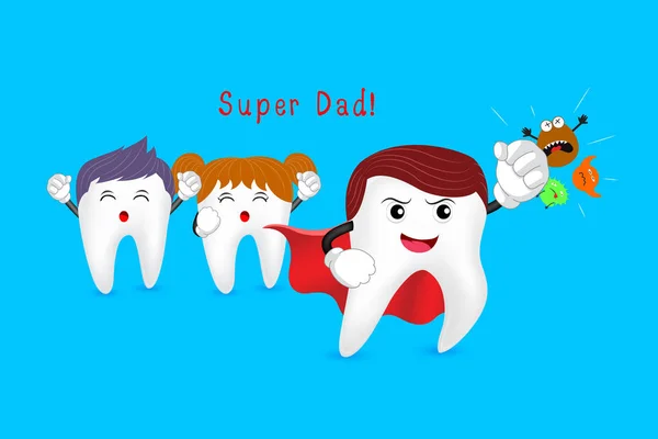 Kracht van super dad, tand Characterdesign. — Stockvector