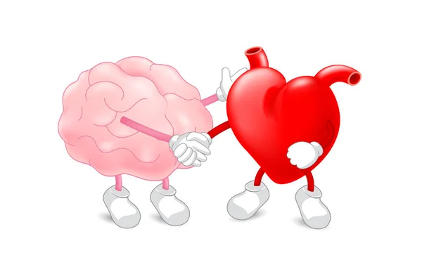 Εγκέφαλο και καρδιά αρμονία. Συνεργάτες χειραψία ως ένα σύμβολο της ενότητας. — Διανυσματικό Αρχείο