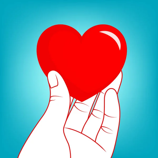 Mano umana tenendo il cuore rosso verso l'alto . — Vettoriale Stock