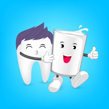 Bardak süt ve diş karakter, sonsuza kadar arkadaş.