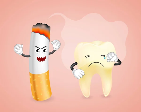 Effetto fumo sui denti. Problema della sigaretta . — Vettoriale Stock
