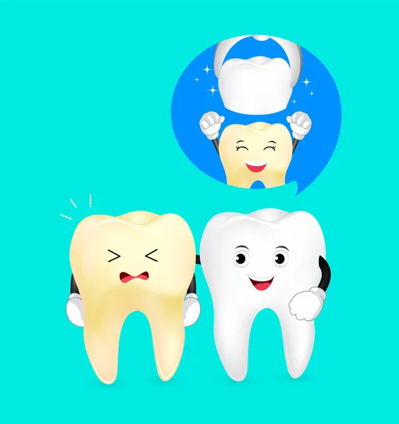 Personagens de dentes brancos e amarelos . —  Vetores de Stock