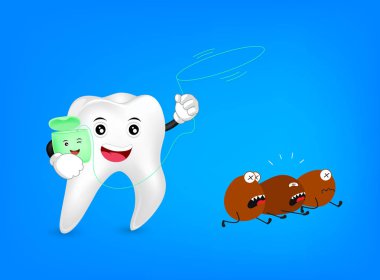 Sevimli çizgi diş karakter döngü diş ipi ile. 