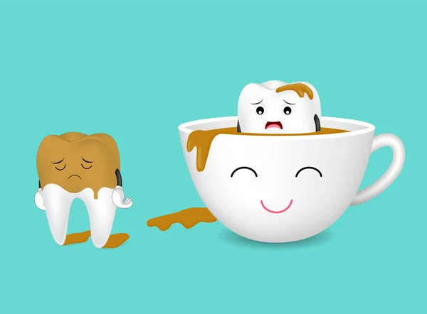 Personagem de dente e xícara de café . —  Vetores de Stock