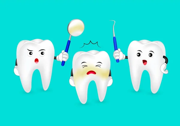 Cartoon decadência dente assustado equipamento dentário . — Vetor de Stock