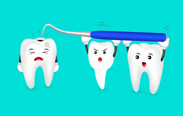 Cartoon förfall tand skrämde Dentalutrustning. — Stock vektor