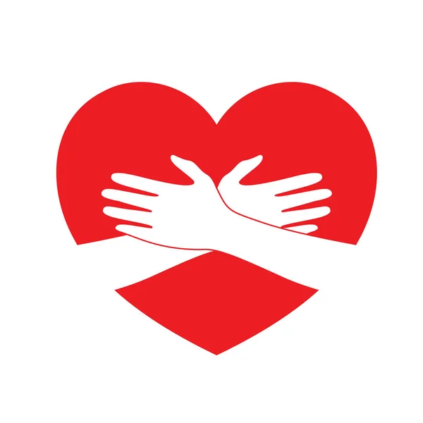 Håller händerna på rött hjärta. ikon design i platt stil. — Stock vektor