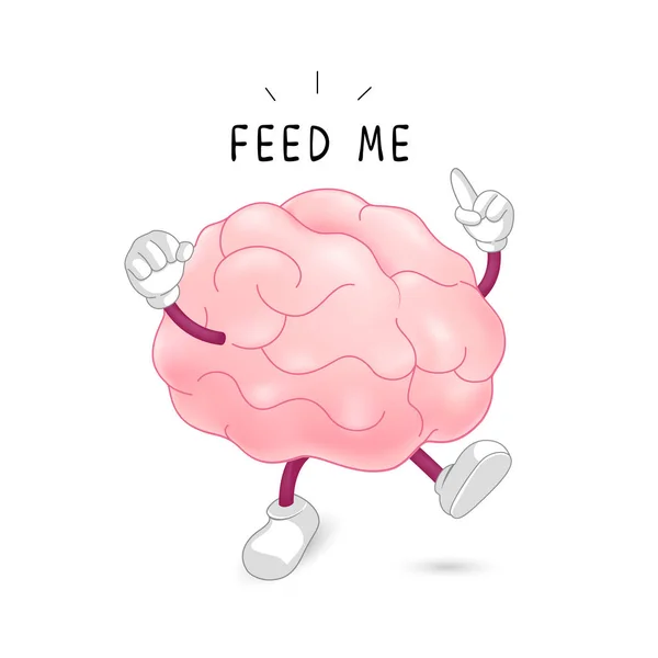 Personaje cerebral con señal de alimentación . — Vector de stock