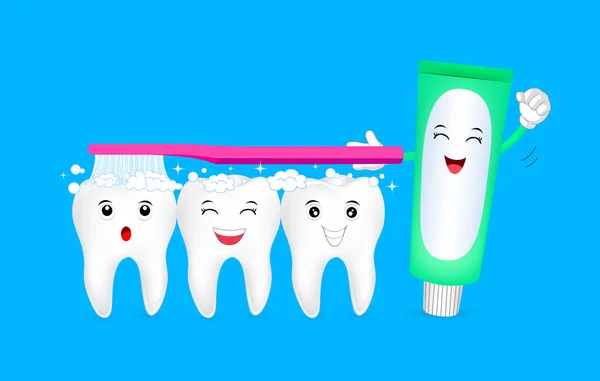 Feliz bonito cartoon pasta de dentes escovando dentes . —  Vetores de Stock