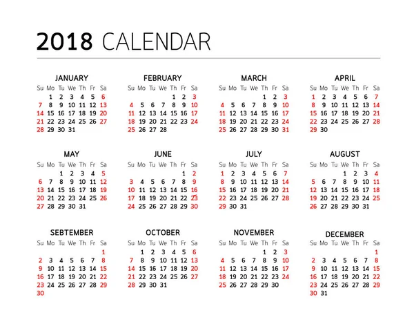 Calendario Año diseño sobre fondo blanco . — Vector de stock