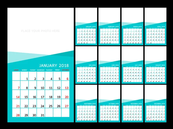Diseño del año calendario. Plantilla ilustración vectorial . — Vector de stock