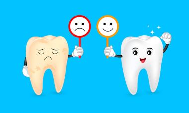 Sevimli çizgi diş karakter duygusal yüz iz tutarak.