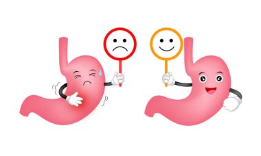 Sevimli çizgi mide karakter duygusal yüz iz tutarak.