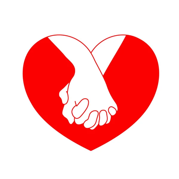 Holding hands on red heart. — Stock Vector
