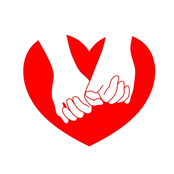 Bedrijf handen op rood hart. pictogram ontwerp in vlakke stijl. — Stockvector