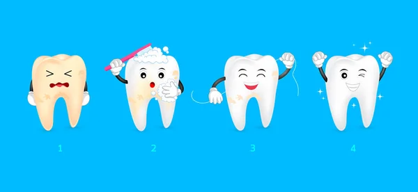Cztery etapy czyszczenia zębów. — Wektor stockowy