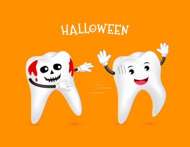 Komik sevimli çizgi diş karakterler, kan ile diş.