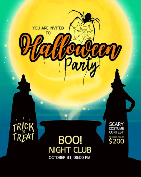 Cadılar Bayramı partisi. Cadılar, ay ve örümcek. 