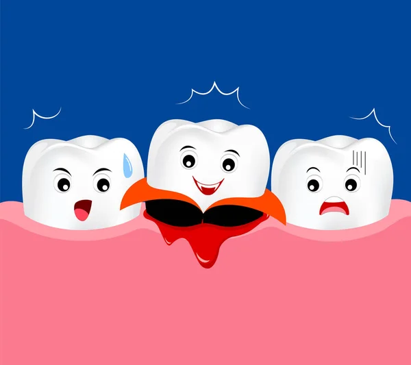 Roztomilý kreslený zub charakter s problémem guma. — Stockový vektor