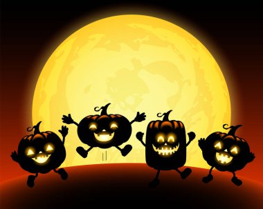 Sevimli çizgi kabak karakter ay ışığında. 