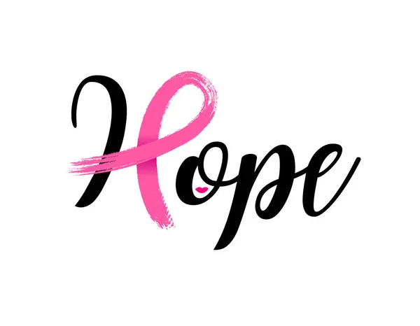 Hope lettering design with Pink ribbon, — Stock Vector