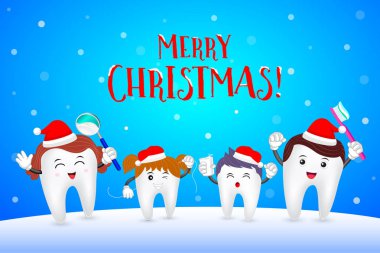 Noel Baba şapkası ile mutlu aile diş. 