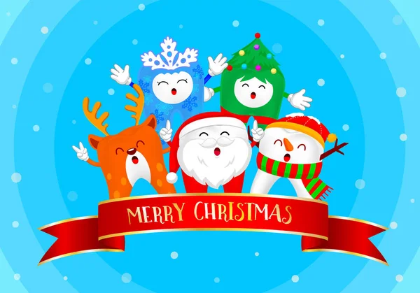 Dientes de Navidad Personajes, Papá Noel, muñeco de nieve, Árbol y Renos . — Archivo Imágenes Vectoriales