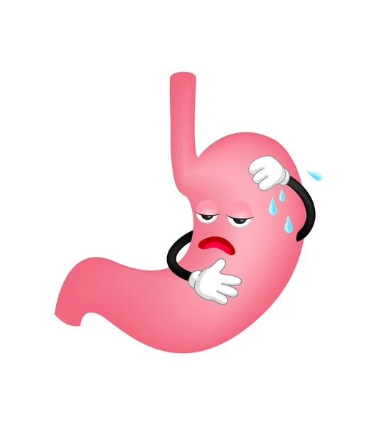 Tired stomach cartoon character. Chronic erosive stomach inflammation. — Stock Vector