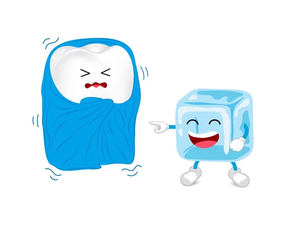 Personaje de dibujos animados de diente con manta y hielo . — Archivo Imágenes Vectoriales
