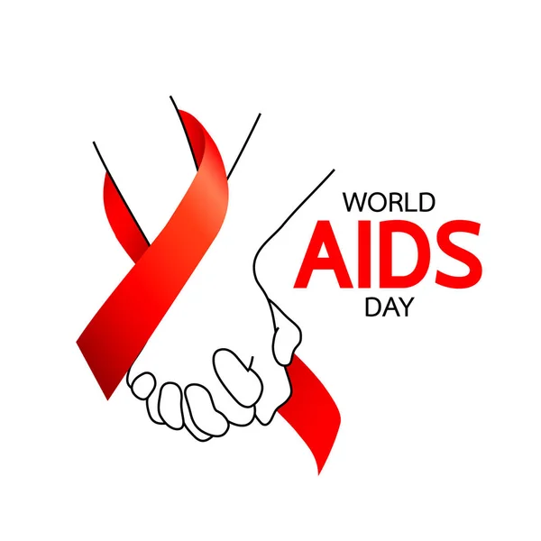 Всемирный день борьбы со СПИДом. Держась за руки красной лентой. — стоковый вектор