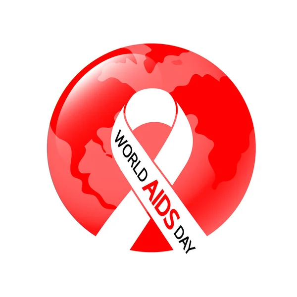 World AIDS Day. White ribbon on red globe. — Stock Vector