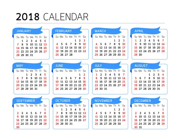 Kalenderjahr Design mit blauem Band. — Stockvektor