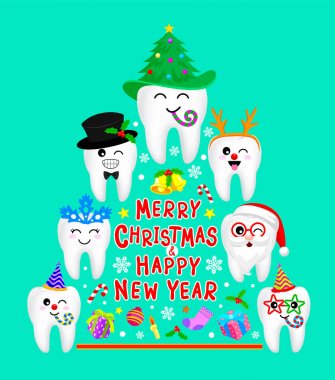 Süslü diş karakter tasarım Noel ağacı şeklinde. 