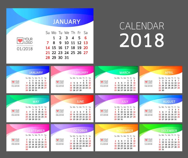 Diseño colorido del año calendario . — Vector de stock