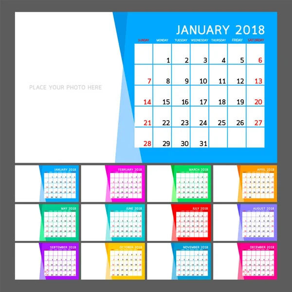 Diseño colorido del año calendario. Plantilla ilustración vectorial . — Vector de stock